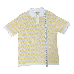 ZARA Men's Striped Polo Shirt Size M Yellow Pink Short Sleeve Made in Turkey
